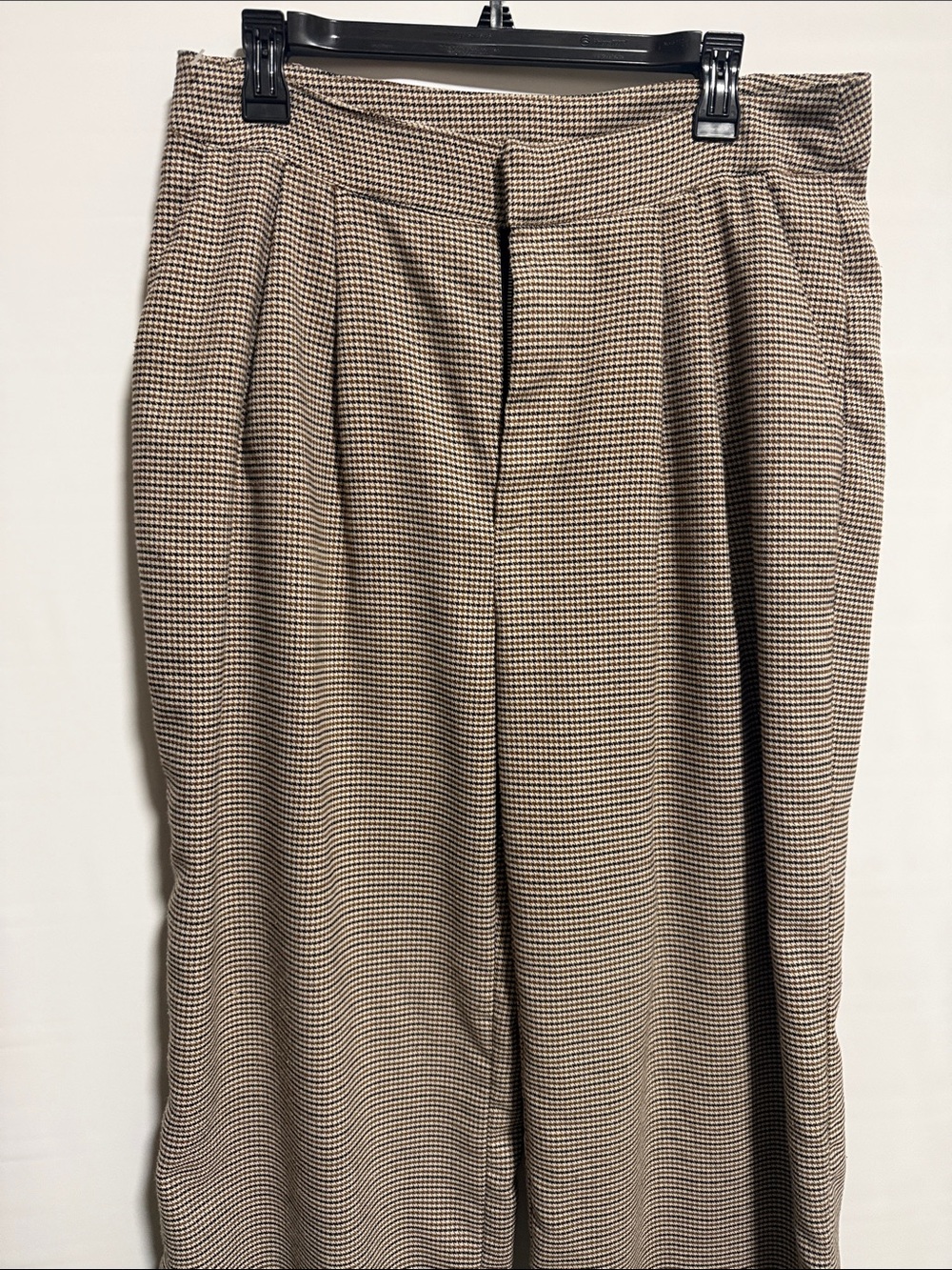 Steve Madden Brown Houndstooth High Waisted Wide Leg Pleated Pants Size Large - Picture 5 of 13